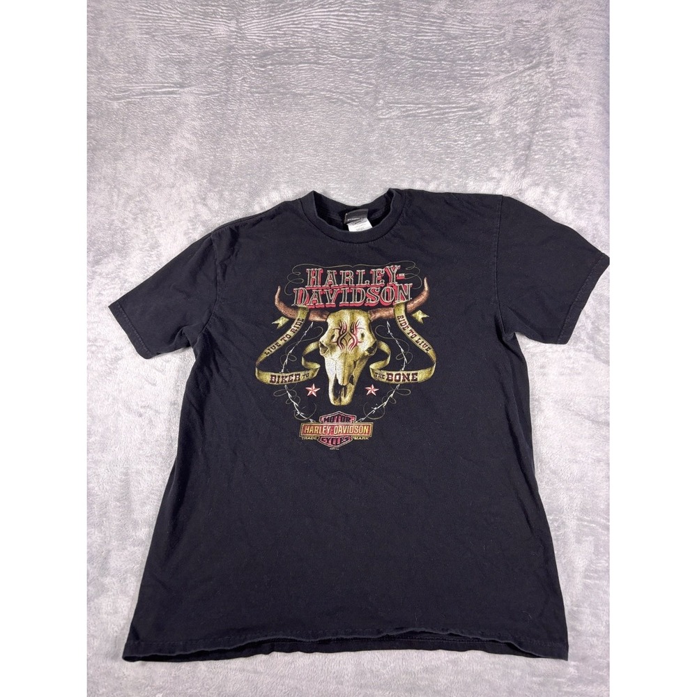 Harley-Davidson Steer Skull Biker T-Shirt Mens XL Black Crew Neck Short Sleeve